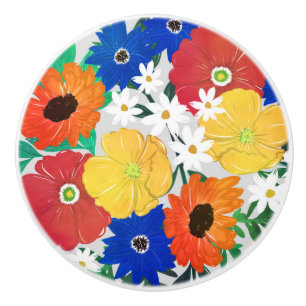 Colorful Spring Floral Hand Paint Girly Design Ceramic Knob