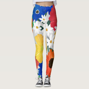 Colorful Spring Floral Hand Paint Girly Design Leggings