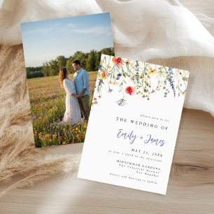 Colorful Spring Floral Watercolor Photo Wedding Invitation