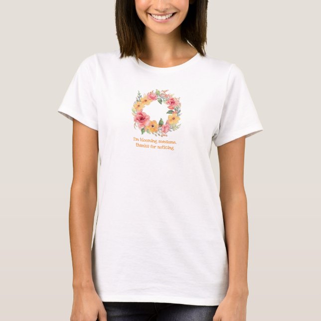 Colorful Spring Flower Wreath Vibrant Look T-Shirt (Front)