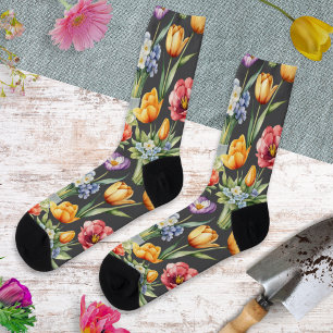 Colorful Spring Flowers Patterned Garden Lover's Socks