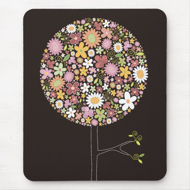 Colorful Spring Flowers Pop Tree Whimsical Chic Mouse Pad (Front)
