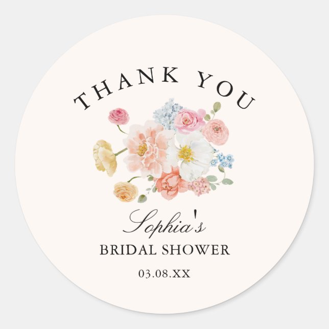 Colorful Spring Flowers Thank You Classic Round Sticker (Front)