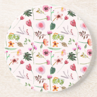 Colorful spring flowers watercolor pattern coaster