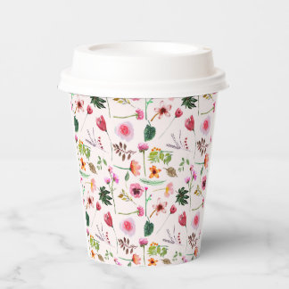 Colorful spring flowers watercolor pattern paper cups
