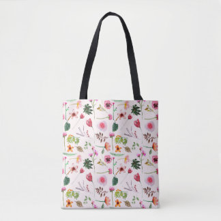 Colorful spring flowers watercolor pattern tote bag