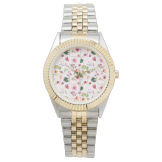 Colorful spring flowers watercolor pattern watch