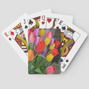 Colorful spring tulips playing cards