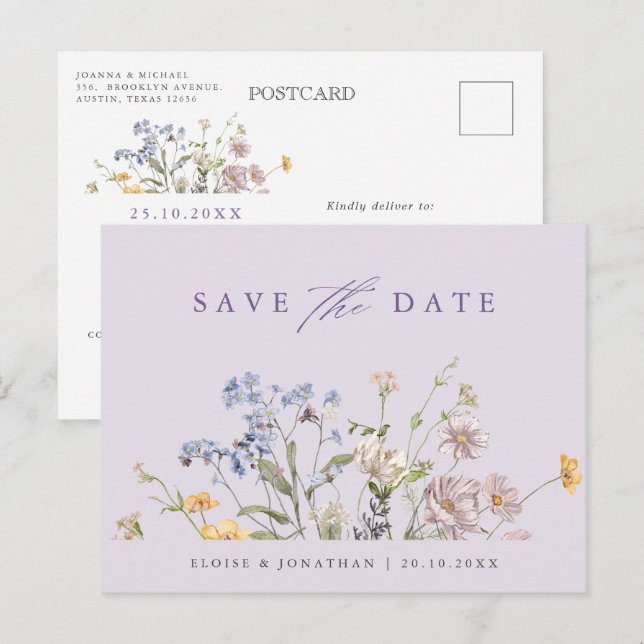 Colorful Spring Wildflower Meadow  Save the Date Postcard (Front/Back)