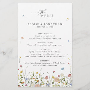 Colorful Spring Wildflower Meadow Wedding Menu