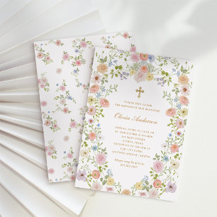 Colorful Spring Wildflowers   Floral Baptism Invitation