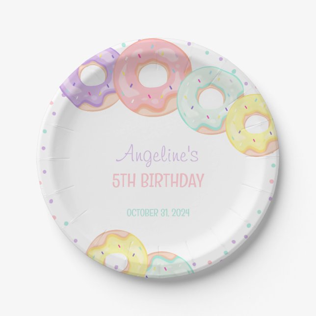 Colorful Sprinkle Donuts Kids Birthday Paper Plate (Front)