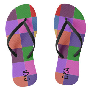 COLORFUL SQUARE SHAPE PATTERN MONOGRAM INITIALS JANDALS