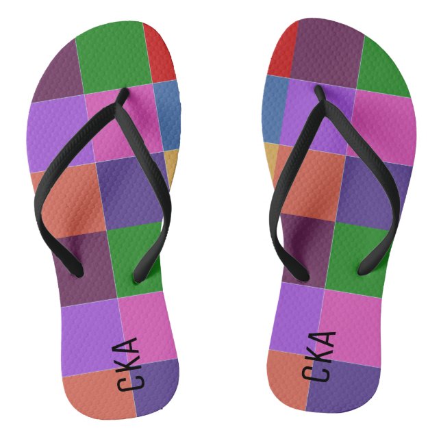 COLORFUL SQUARE SHAPE PATTERN MONOGRAM INITIALS JANDALS (Footbed)