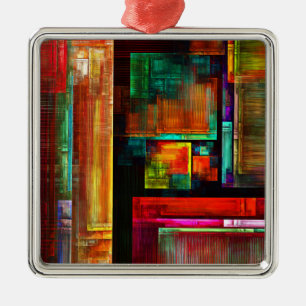 Colorful Squares Modern Abstract Art Pattern #04 Metal Tree Decoration