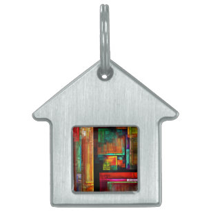 Colorful Squares Modern Abstract Art Pattern #04 Pet ID Tag