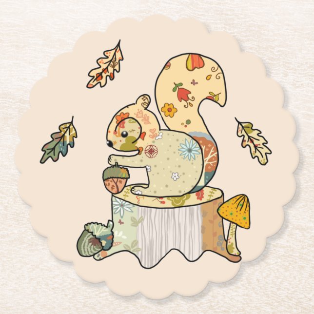 colorful squirrel  paper coaster (Front)