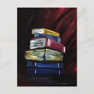 Colorful Stacked Books Painting Literary Art Postcard