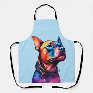 Colorful Staffy Bull Terrier Cyberpunk Design, Apron