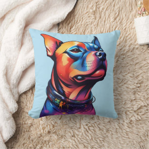 Colorful Staffy Bull Terrier Cyberpunk Design, Cushion