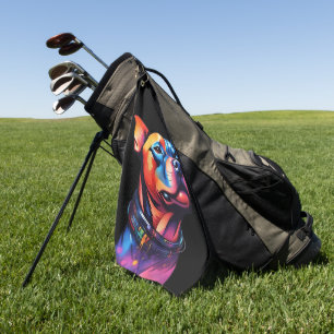 Colorful Staffy Bull Terrier Cyberpunk Design, Golf Towel