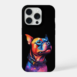 Colorful Staffy Bull Terrier Cyberpunk Design, iPhone 15 Pro Case