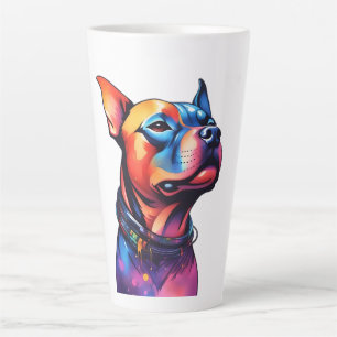 Colorful Staffy Bull Terrier Cyberpunk Design, Latte Mug