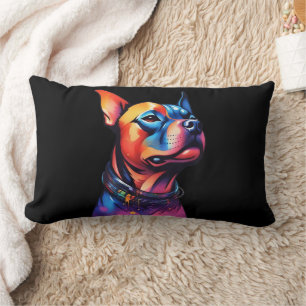 Colorful Staffy Bull Terrier Cyberpunk Design, Lumbar Cushion