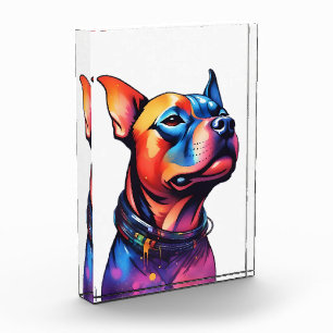Colorful Staffy Bull Terrier Cyberpunk Design, Photo Block