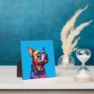 Colorful Staffy Bull Terrier Cyberpunk Design, Plaque