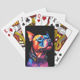 Colorful Staffy Bull Terrier Cyberpunk Design, Playing Cards