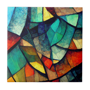 Colorful Stained Glass Abstraction Tile