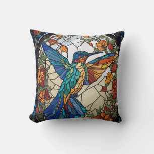 Colorful Stained Glass Artistic Hummingbird Cushion