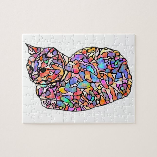 Colorful Stained Glass Cat Puzzle (Horizontal)