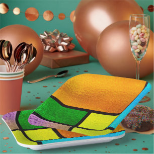 Colorful Stained Glass Design Paper Plate
