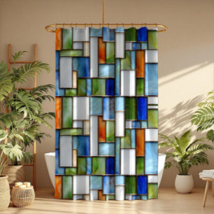 Colorful stained glass geometric pattern shower curtain
