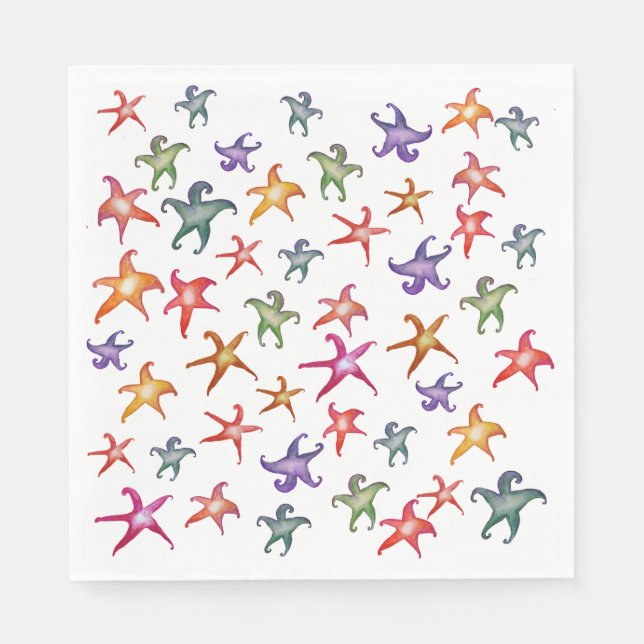 Colorful Starfishes, Sea stars Paper Napkin (Front)