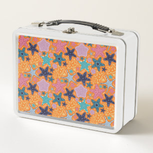  Colorful Starfishes with orange color background. Metal Lunch Box