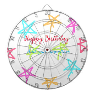 Colorful stars happy birthday add name text simple dartboard