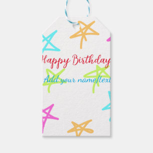 Colorful stars happy birthday add name text simple gift tags