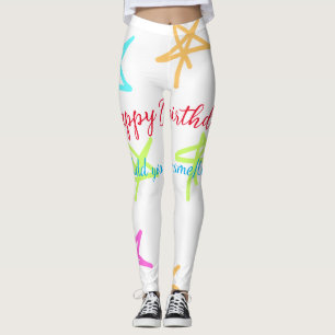 Colorful stars happy birthday add name text simple leggings