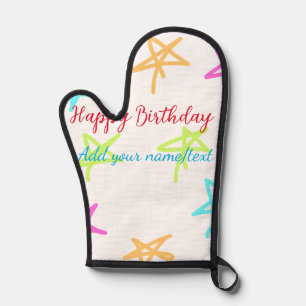 Colorful stars happy birthday add name text simple oven mitt