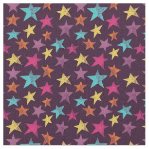Colorful Stars on Dark Purple Patterned Fabric