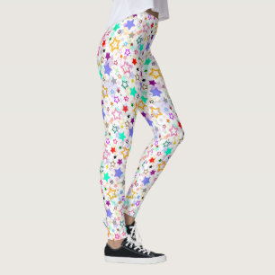 Colorful Stars White  Leggings