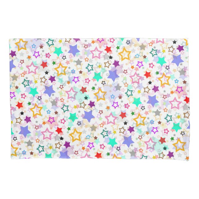 Colorful Stars White  Pillowcase (Front)