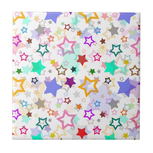 Colorful Stars White  Tile (Front)
