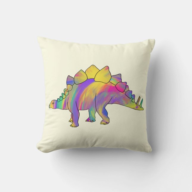 Colorful Stegosaurus Cute Jurassic Dinosaur Art Cushion (Front)