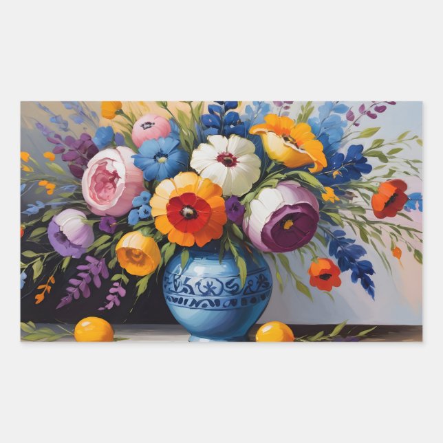 Colorful still life floral bouquet rectangular sticker (Front)