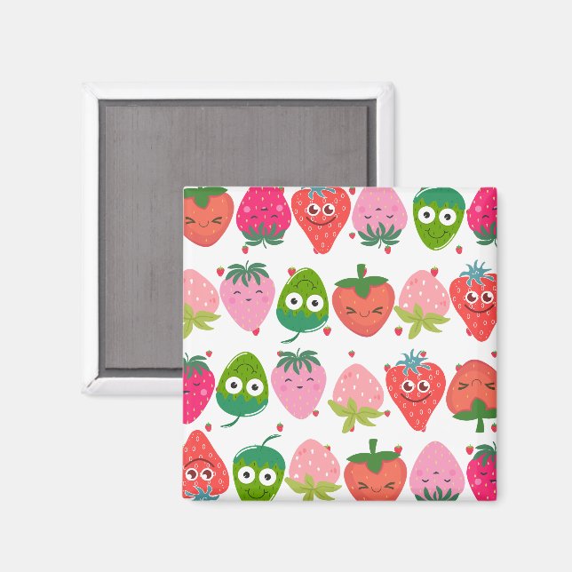 Colorful strawberries Pink pattern Smiling fruits Magnet (Front/Back)