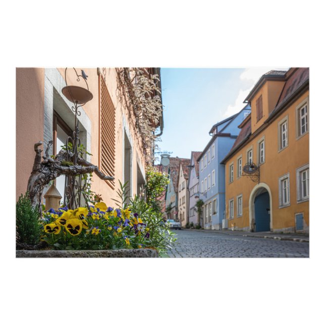 Colorful street in Rothenburg ob der Tauber Photo Print (Front)